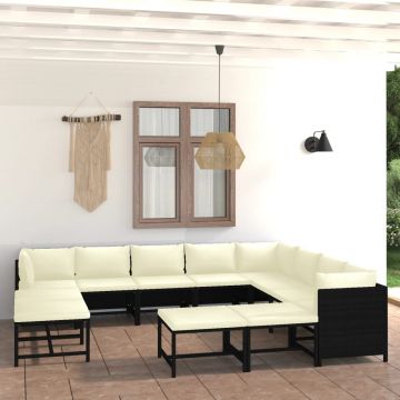 vidaXL Set mobilier grădină cu perne, 12 piese, negru, poliratan