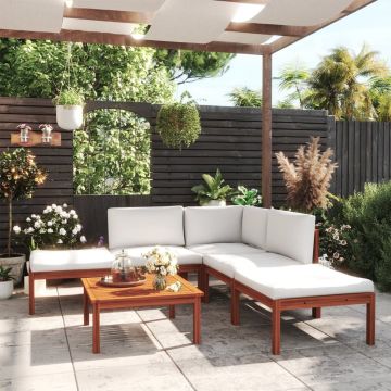 vidaXL Set mobilier grădină cu perne crem, 6 piese, lemn masiv acacia