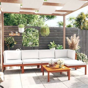vidaXL Set mobilier grădină cu perne, crem, 6 piese, lemn masiv acacia
