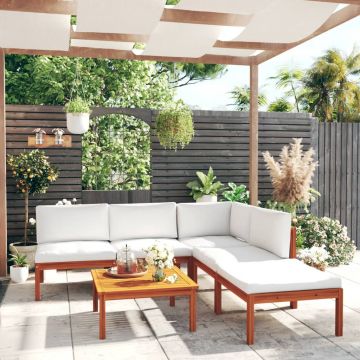 vidaXL Set mobilier grădină cu perne, crem, 6 piese, lemn masiv acacia