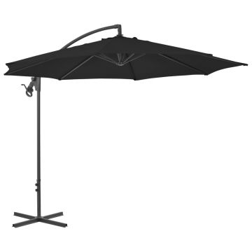 vidaXL Umbrelă suspendată cu stâlp din oțel, negru, 300 cm