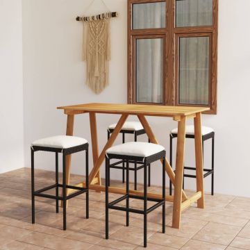vidaXL Set mobilier bar de grădină cu perne, 5 piese, negru