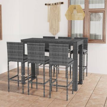 vidaXL Set mobilier bar de grădină cu perne 7 piese antracit poliratan