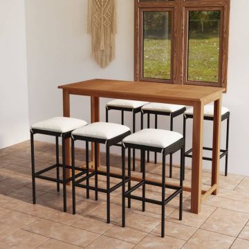 vidaXL Set mobilier bar de grădină cu perne, 7 piese, negru
