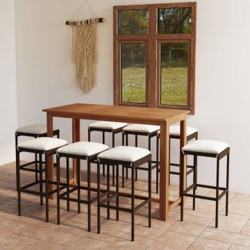 vidaXL Set mobilier bar de grădină cu perne, 9 piese, maro