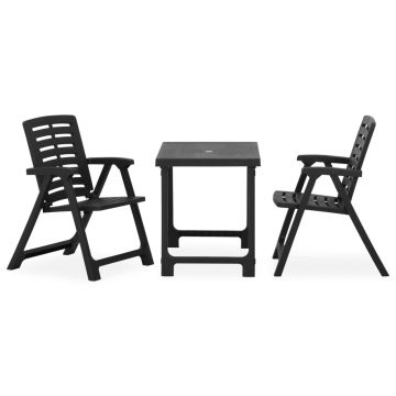 vidaXL Set mobilier bistro pliabil, 3 piese, gri, plastic