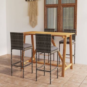 vidaXL Set mobilier de bar de grădină cu perne , 5 piese , gri