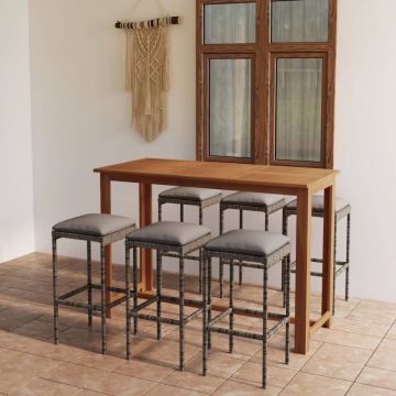vidaXL Set mobilier de bar de grădină cu perne, 7 piese, gri