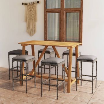 vidaXL Set mobilier de bar de grădină cu perne , 7 piese , gri