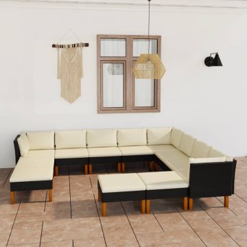 vidaXL Set mobilier de grădină cu perne, 12 piese, negru, poliratan