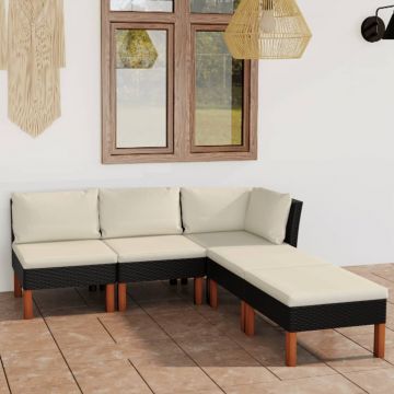 vidaXL Set mobilier de grădină cu perne, 5 piese, negru, poliratan