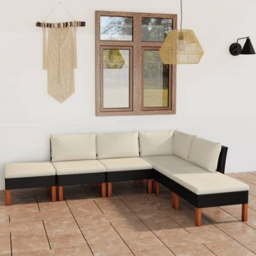 vidaXL Set mobilier de grădină cu perne, 6 piese, negru, poliratan