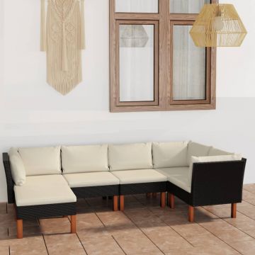 vidaXL Set mobilier de grădină cu perne, 6 piese, negru, poliratan