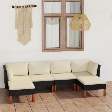 vidaXL Set mobilier de grădină cu perne, 6 piese, negru, poliratan