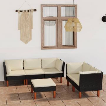 vidaXL Set mobilier de grădină cu perne, 6 piese, negru, poliratan