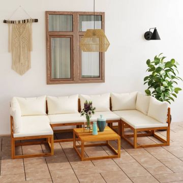 vidaXL Set mobilier de grădină cu perne, 7 piese, crem, lemn masiv acacia