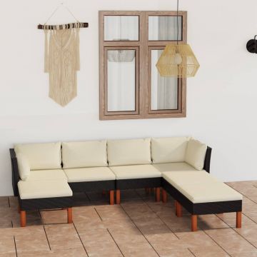 vidaXL Set mobilier de grădină cu perne, 7 piese, negru, poliratan