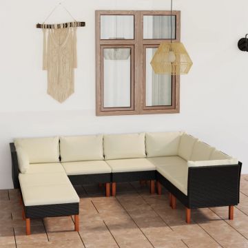 vidaXL Set mobilier de grădină cu perne, 8 piese, negru, poliratan