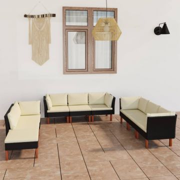 vidaXL Set mobilier de grădină cu perne, 9 piese, negru, poliratan