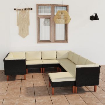 vidaXL Set mobilier de grădină cu perne, 9 piese, negru, poliratan