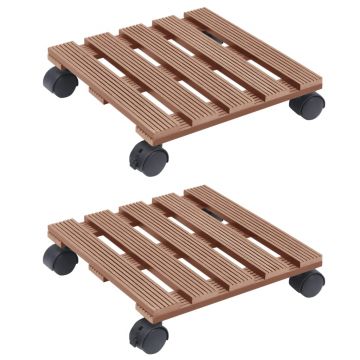 vidaXL Suporturi de plante cu role, 2 buc., maro, 30x30x7,5 cm, WPC