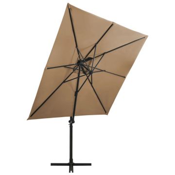 vidaXL Umbrelă suspendată cu înveliș dublu, gri taupe, 250x250 cm