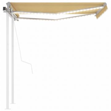 vidaXL Copertină automată cu senzor vânt & LED, galben/alb, 3,5x2,5 m