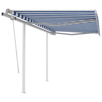 vidaXL Copertină retractabilă manual cu stâlpi albastru/alb 3,5x2,5 m