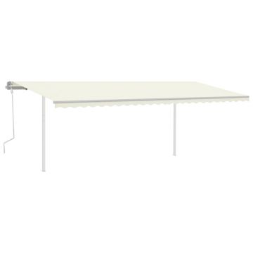 vidaXL Copertină retractabilă manual cu stâlpi, crem, 6x3,5 m