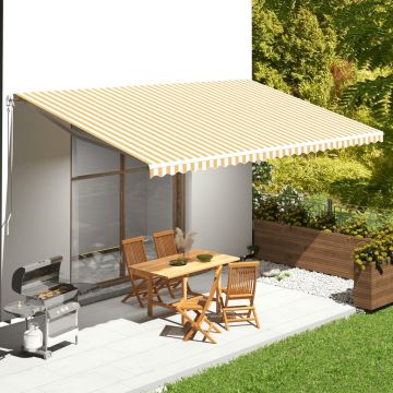 vidaXL Pânză de rezervă copertină, galben și alb, 6x3,5 m