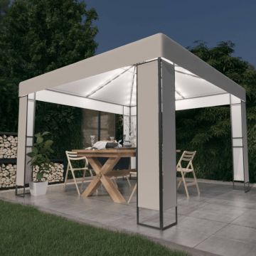 vidaXL Pavilion cu acoperiș dublu & șiruri de lumini LED, alb, 3x3 m