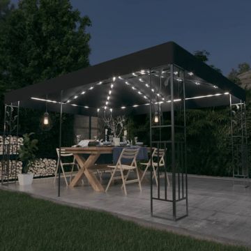 vidaXL Pavilion cu acoperiș dublu&șiruri de lumini LED,antracit, 3x4 m