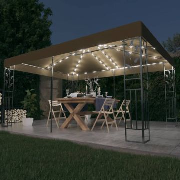 vidaXL Pavilion cu acoperiș dublu & lumini LED, gri taupe, 3x4m