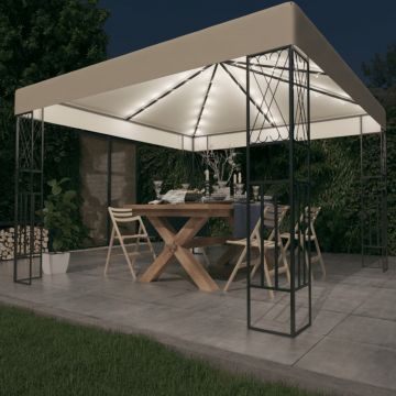 vidaXL Pavilion cu șir de lumini, crem, 3x3 m, material textil