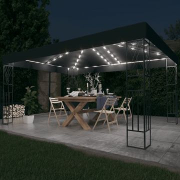 vidaXL Pavilion cu șir de lumini LED, antracit, 3x4 m, țesătură