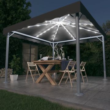vidaXL Pavilion cu șiruri de lumini LED, antracit, 300x300cm aluminiu
