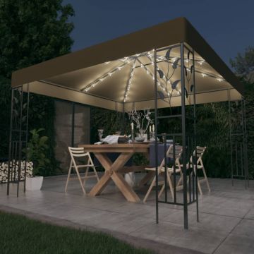 vidaXL Pavilion cu șiruri de lumini LED, gri taupe, 3x3m,