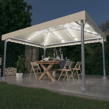 vidaXL Pavilion cu șiruri lumini LED, crem, 400x300 cm, aluminiu