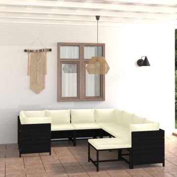 vidaXL Set mobilier de grădină cu perne, 9 piese, negru, poliratan