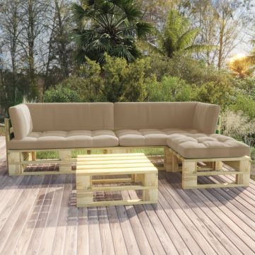 vidaXL Set mobilier din paleți, perne, 4 buc., lemn pin tratat verde