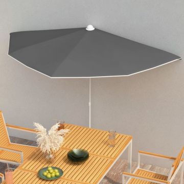 vidaXL Umbrelă de grădină cu stâlp, antracit, 180x90 cm, semirotundă