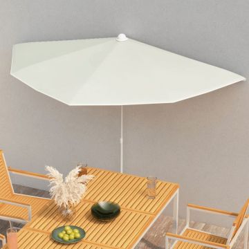 vidaXL Umbrelă de grădină cu stâlp, nisipiu, 180x90 cm, semirotundă
