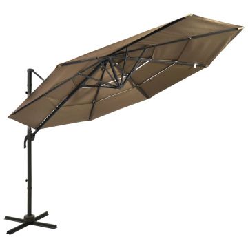 vidaXL Umbrelă de soare 4 niveluri, stâlp de aluminiu, gri taupe 3x3 m