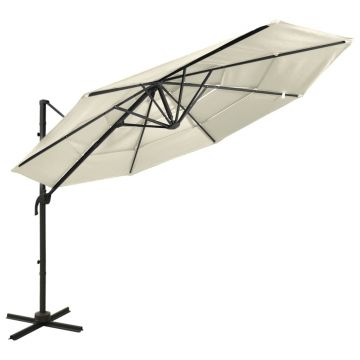 vidaXL Umbrelă de soare 4 niveluri, stâlp de aluminiu, nisipiu, 3x3 m