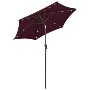 vidaXL Umbrelă de soare cu lumini LED, roșu bordo, 200x211cm, aluminiu