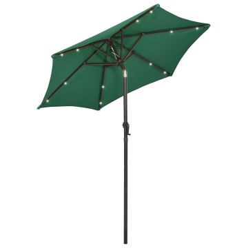 vidaXL Umbrelă de soare cu lumini LED, verde, 200x211 cm, aluminiu