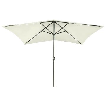 vidaXL Umbrelă de soare cu stâlp din oțel & LED-uri, nisipiu, 2x3 m