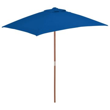 vidaXL Umbrelă de soare de exterior, stâlp lemn, albastru, 150x200 cm