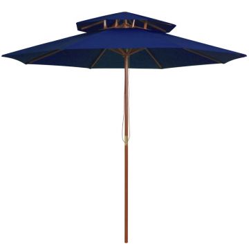 vidaXL Umbrelă de soare dublă, stâlp din lemn, albastru, 270 cm