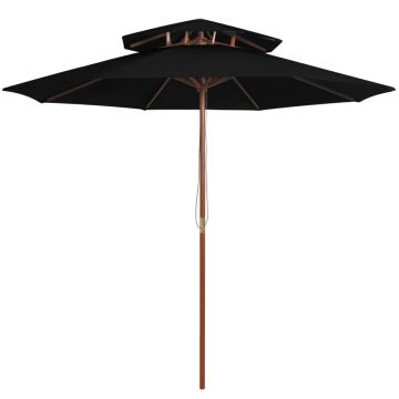 vidaXL Umbrelă de soare dublă, stâlp din lemn, negru, 270 cm